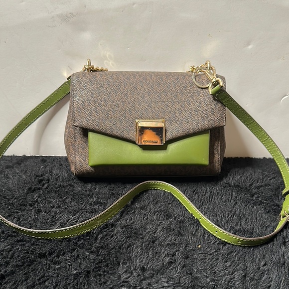 Michael Kors Elegant Brown and Green Crossbody Bag